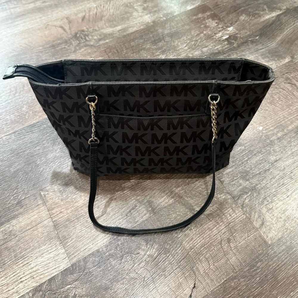 Michael Kors Black‎ Signature Tote with Leather Trim